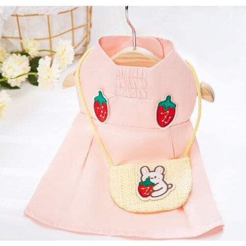 Strawberry Dress Pet Clothing Dogs Cartoon for Dog Clothes Small Costume French Bulldog Print Cute Autumn Pink Girl Collar Perro