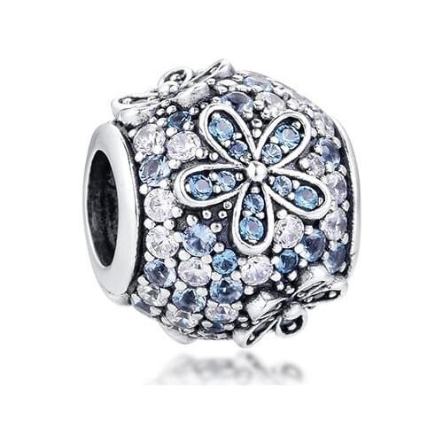 Green Pave Daisy Flower Charm Fits Charm Bracelet 925 Sterling Silver Beads for Jewelry Making DIY Kralen Fashion Jewelry