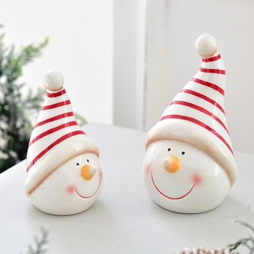 Christmas Decorations Nordic Style Creative Ceramic Snowman Smiley Face Crafts Cute Home Desktop Small Ornaments Holiday Supplie