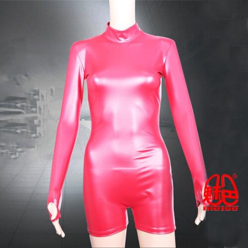 Sexy Jumpsuuit Women Latex Turtleneck Bodysuit Tight Faux Leather Bodycon Playsuit Oil shiny One Piece Shaper Woman Onesie
