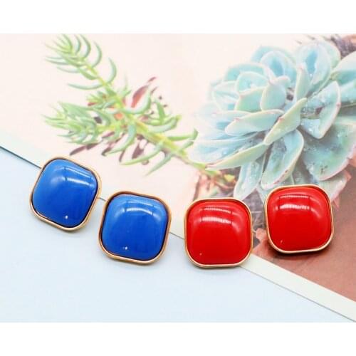 Stud-Earrings Red Blue Squre New Fashion Accessories For Womens Party