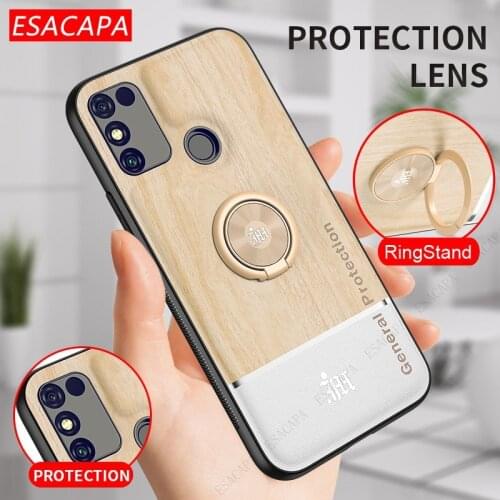 Fabric Wood Magnetic Holder Ring Case for Huawei Y8P Y6P Y9S P Smart S P40 P30 P20 Mate 40 30 Honor X10 Max 9A Protection Cover