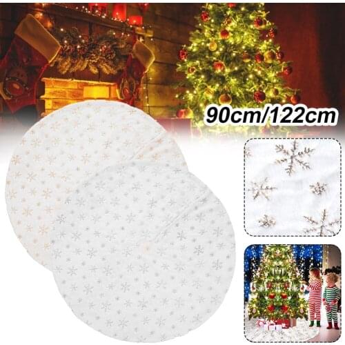 Christmas Tree Skirt Decor Golden Snowflake Plush Floor Fur Mat Xmas Home Decor Gift Diameter: 122cm(48")/90cm(36'') Home Decor