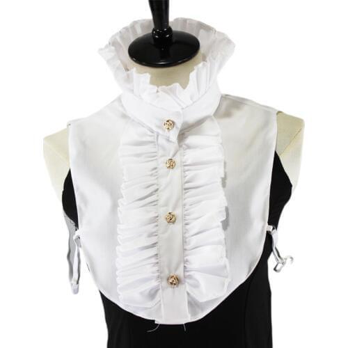 Womens Victorian Vintage Palace Half Shirt Blouse Stand-Up Ruffles Fake Collar