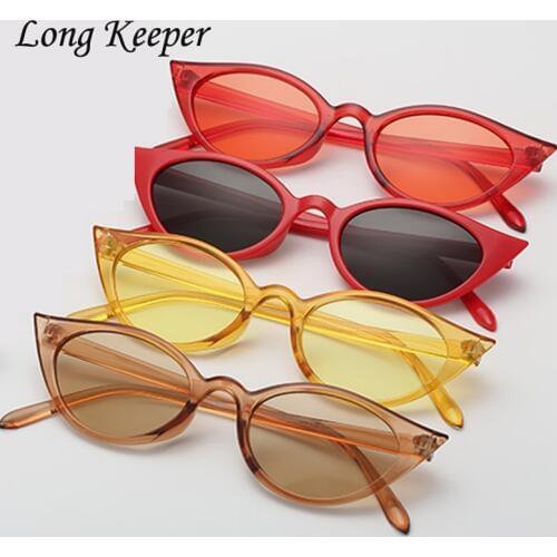 Long Keeper 2020 Cat Eye Sunglasses Women Retro Small Size Cateye Sun glasses Red Yellow Grey Lens Female Vintage Glasses Frame