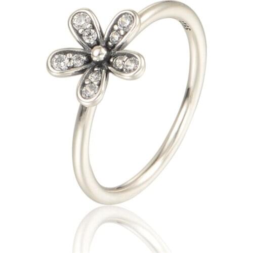 Silver Daisy Ring With Clear Cz Authentic 925 Sterling Silver Flower Daisy Rings For Women Trendy Rings Rip146
