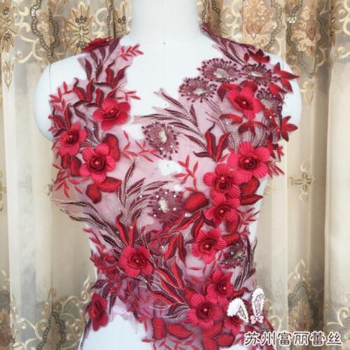 1 Large Piece 69*26cm Luxury Hot Rhinestone Lace Applique Fabric Bead Body Lace Collar for DIY Craft Wedding Appliques Costume