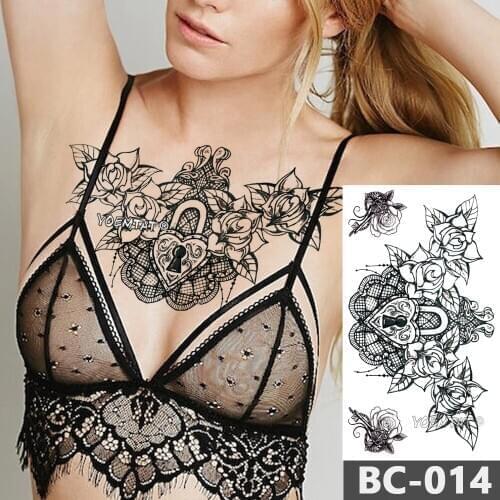 1 Sheet Chest Body Tattoo Temporary Waterproof Jewelry Heart-shaped lock rose lace pattern Decal Waist Art Tattoo Sticker