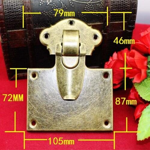 Antique Iron Jewelry Box Padlock Hasp Locked Wooden Box Handbag Buckle Hardware Accessories,Lock Set Bronze Tone,105*133mm,1Set