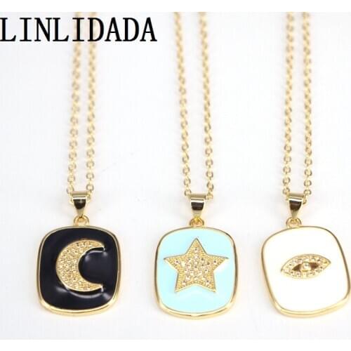 10Pcs, Enamel Star / Eye / Moon Charm, CZ Micro Pave CZ Rectangle Pendant, Enamel Pendant, Enamel Jewelry,Cubic Zirconia Jewelry