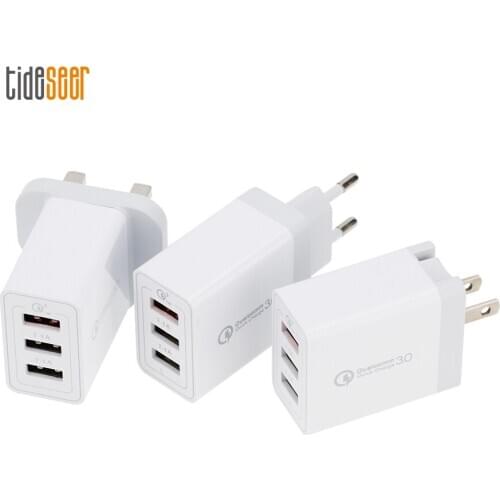 3 Ports USB Fast Charger Quick Charge 3.0 Universal Wall Mobile Phone Tablet Chargers Adapter for iPhone Samsung Huawei 50pcs