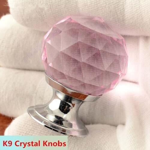 35mm Luxury gold Wine Pink red Crystal Drawer knobs Silver Aluminium Alloy Furniture handles pulls knobs
