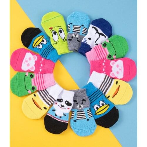 4 Pcs/Set Soft Cute Pet Warm Puppy Dog Socks Cartoon Anti Slip Skid Socks for Small Dogs Wear Slip on Paw Protector Chihuahua