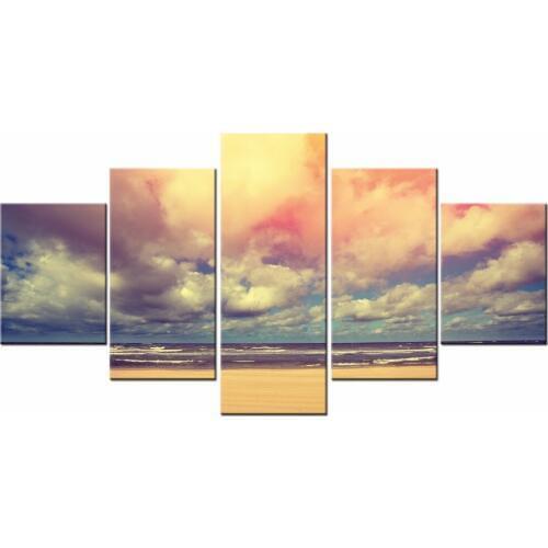 5 Pieces landscape decoration sun wall art picture sunset gold clouds seascape Canvas Painting for living room Framed J009-043