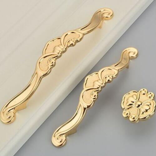 96mm 128mm modern fashion deluxe gold kitchen cabinet win cabinet door handles bright gold drawer knobs pulls 5"
