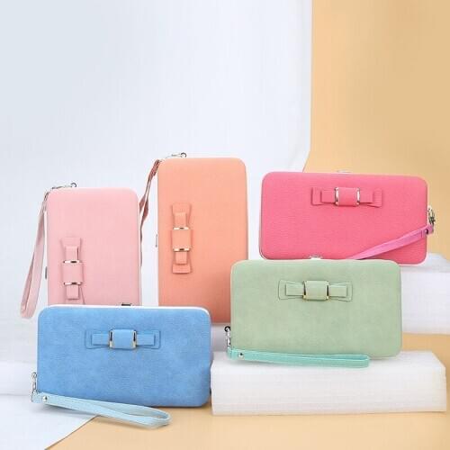 Baellerry Solid Small Hand Strap Bag Multi-function Button Hasp Bowknot Mobine Phone Women Lady Organizer Wallets Clutch Bags