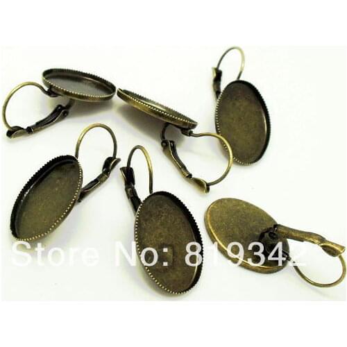 Free Shipping 25pairs/lot Antique Bronze Oval Cameo Settings Earring Clips 34x16.5mm(Fit 21x16mm) Findings Wholesale