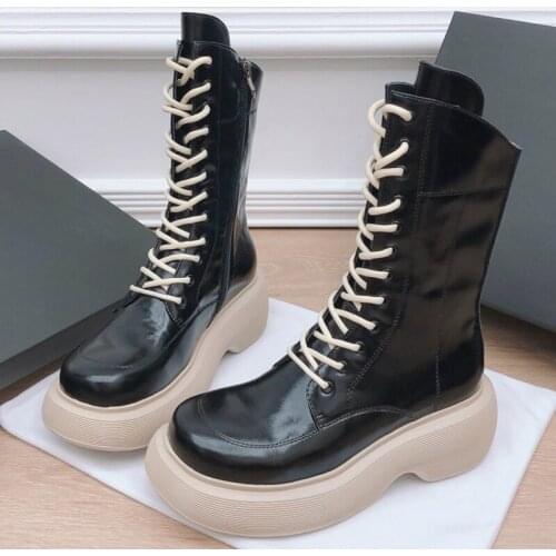 Vintage Patchwork Square Heels Boots Brand Design Round Toe Women Shoes New Fashion Ankle Lace-Up Female Boots
