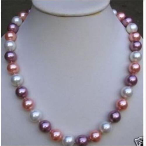 Elegant AAA++12 mm south sea round white pink purple shell pearl necklace 19" shipping free