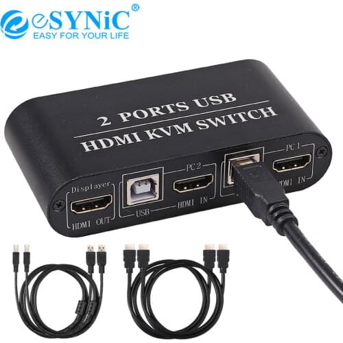 ESYNiC 2 in 1 Out KVM HDMI Switch Support Shared Keyboard Mouse Printer U Disk & USB Devices KVM Switch HDMI 2 Port Box 4K@30Hz