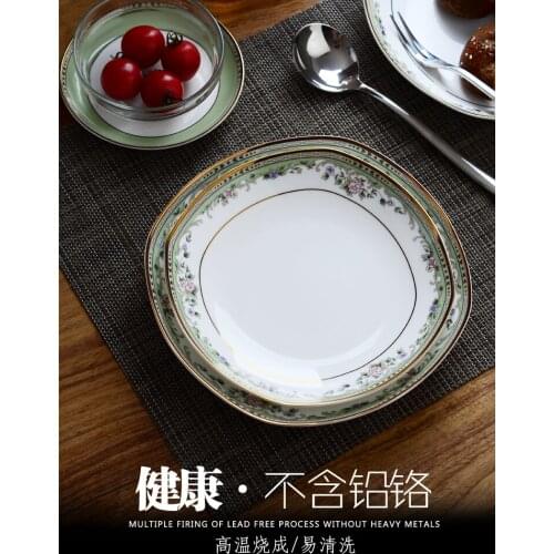 European Bone China 6/7/8 Inch Square Plate Deep Soup Plate Stir-fry Plate Square Dish Ceramic Plate Tableware Household Plate