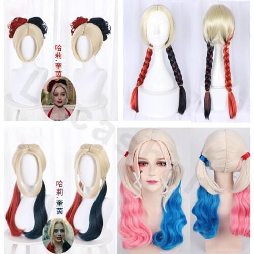 Moive Birds Of Prey Suicide Harley Headwear Quinn Wig Women Girl Cosplay Wigs Squad Hair Ladies Halloween Costume Props Wig Cap