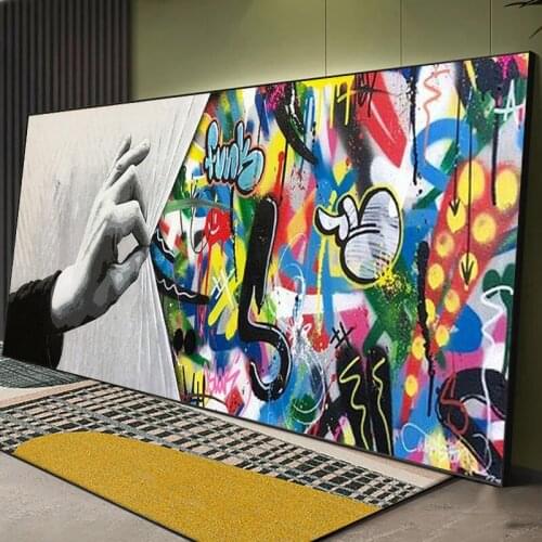 Modern Hands Behind The Curtain Graffiti Art Paintings on the Wall Art Posters and Prints Street Art Canvas Pictures Home Decor