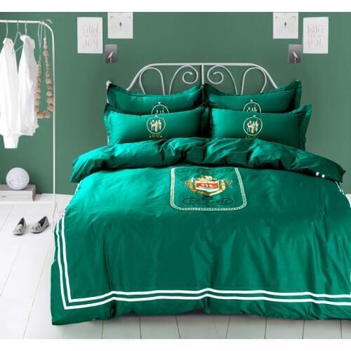 New100% cotton green 5 star hotel bedding set queen king 4pcs luxury bed sheet bed linen set embroidered duvet cover pillowcase