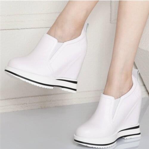 Fashion Sneakers Women Genuine Leather Wedges High Heel Ankle Boots Female Round Toe Platform Party Pumps Shoes Casual Shoes US9