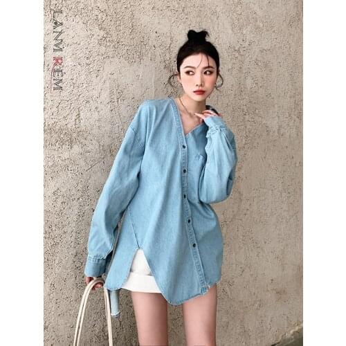 LANMREM Womens Denim Shirts