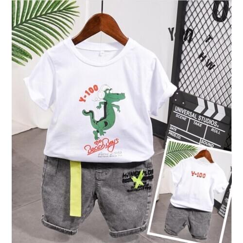 Summer Baby Boys Girls Cartoon dinosaur Sets Kids Cotton Cartoon Print Tops + Shorts Children Clothing Sets Boy Suit 2-7Years