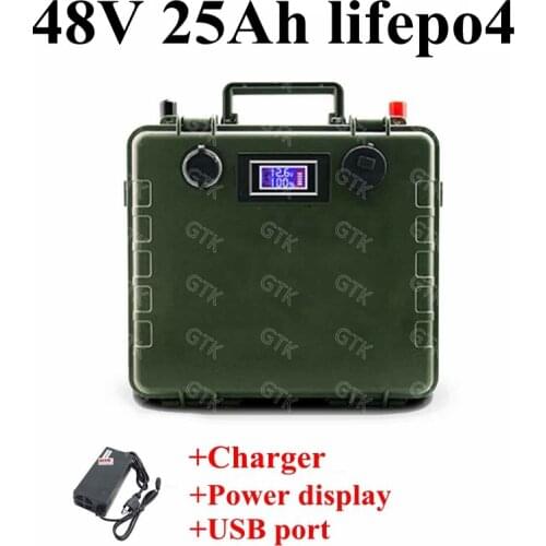 48V 25Ah Lifepo4 Lithium Rechargeable Battery Pack with BMS for RV Robots Solar energy system E Scooter motorcycle+5A Charger