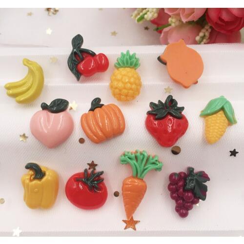 Resin Lovely Mix Colorful Mini Fruits Vegetables Flatback Cabochon Stone 20PCS Scrapbook DIY Decor Home Figurine Crafts OF716*2