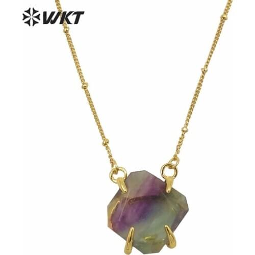 WT-N1135 Wholesale Amazing Natural Stone Necklace Pendant Faceted Stone with gold strim high quality Gold for women jewelry