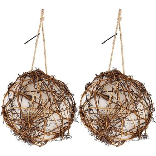 2Pcs Bird Nesters with Refillable Cotton Nesting Material Holders Rattan Globe Nest for Wild Bird Hummingbirds Finches Parrots