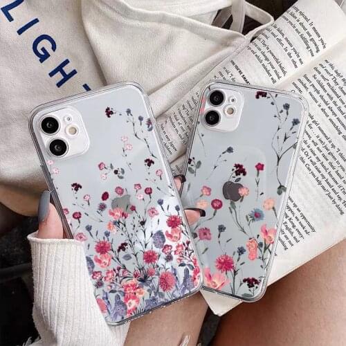 Clear Hand Painted Phone Case For iphone 12 11 pro MAX Mini X XS MAX XR Flower Cover Transparent Case For iPhone 6 7 8 Plus SE 2