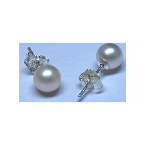 AAA 5-6mm White Round Natural Freshwater Pearl Stud Earrings with Sterling Silver Post