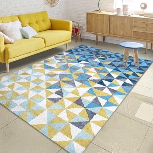 Blue Yellow Plaid Geometric Carpet Living Room Sofa Rug Nordic Simple Bedroom Carpet Coffee Table Mat Non-slip Kitchen Mat Big