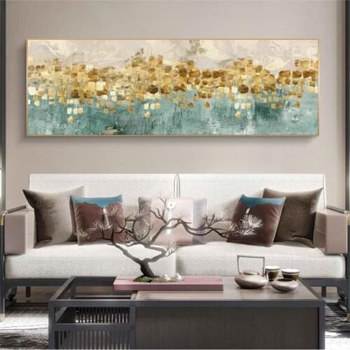 Modern Abstract Oil Painting on Canvas Posters and Prints Wall Art Golden Money Beach Pictures for Living Room Decor No Frame