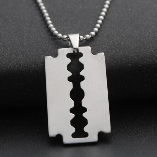 Titanium Steel Fashion Razor Blades Pendant Necklaces Punk Rock Men Jewelry Cool Shaver Necklace for Men Gift