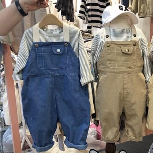 Spring and Autumn Korean style hot style boys and girls Western style big pockets two-color all-match casual overalls