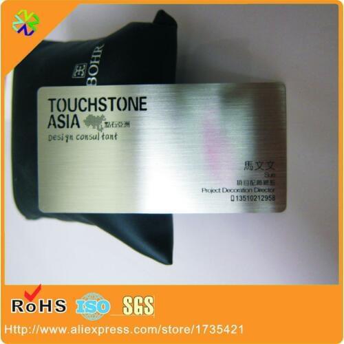 Factory price!100pcs/lot L*W 80*50mm luxurious 304 stainless steel material brushed metal member cards printing