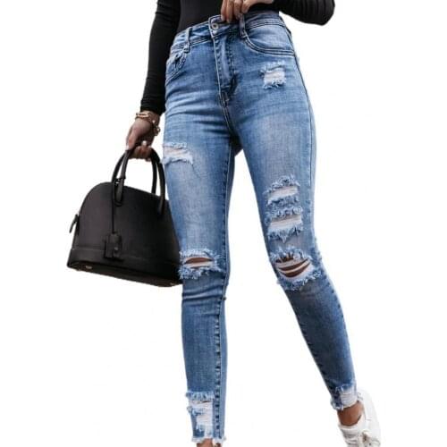 Women Pants Long Pants Ripped Hole High Waist Denim Skinny Women Jeans pants sexy stylish charming Pants Women M L XL 2XL