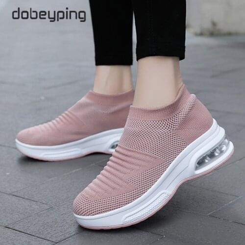New Slip On Wedge Women‘s Shoes Flat Platform Female Sock Sneakers Comfortable Soft Sport Ladies Shoe Spring Autumn Mesh Loafers