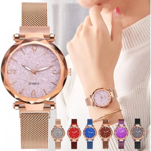Rose Gold Women Watch 2021 Top Brand Luxury Magnetic Starry Sky Lady Wrist Watch Mesh Female Clock for Dropship Relogio Feminino