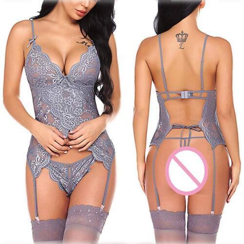 Porno Sexy Underwear Women Bustier Corset Sexy Lingerie Lace Babydoll Dress Transparent Garter G String Erotic Sex Costumes S-XL