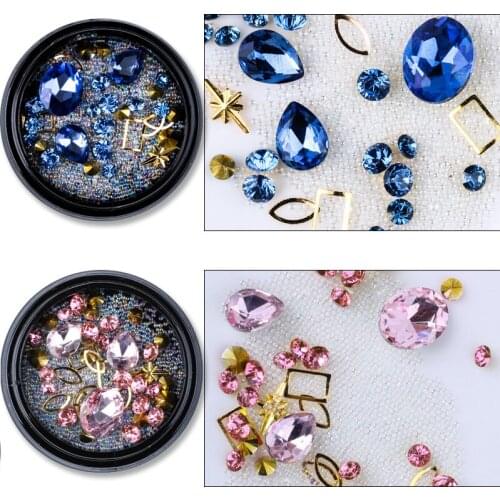 1 Box Mix Gold Hollow Metal Colorful Pointback Rhinestone Mini Glass Beads For Nails 3D Stones DIY Design Manicure Diamonds