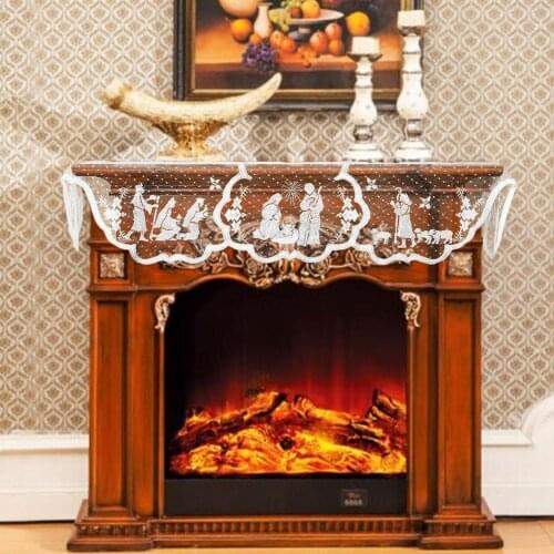 1pcs Christmas Lace Tablecloth Virgin Mary Religious Party Table Fashion Furnace Fireplace Cloth Runner Home Supplies Day C P9P7