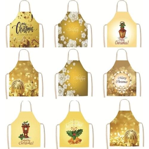 1 Pcs Golden Christmas Apron Home Cotton Linen Sleeveless Apron Kitchen Aprons for Woman Cooking Baking Waist Bib Tool 55x68cm