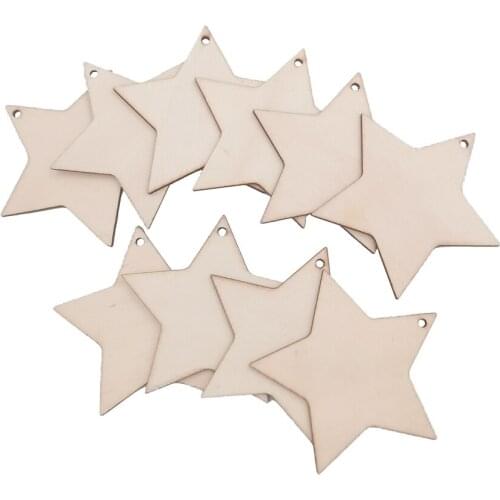 10pcs 8cm Wooden Star Cutouts Hanging Ornaments with 10 Packs Strings for Wedding DIY Craft Festival Decoration Embellishments